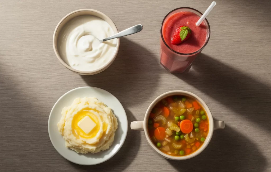 Soft-food diet examples for post-implant recovery.